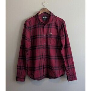 Hollister Size Medium Flannel Shirt Mens Red Plaid Top Mid Weight Plaid LS M